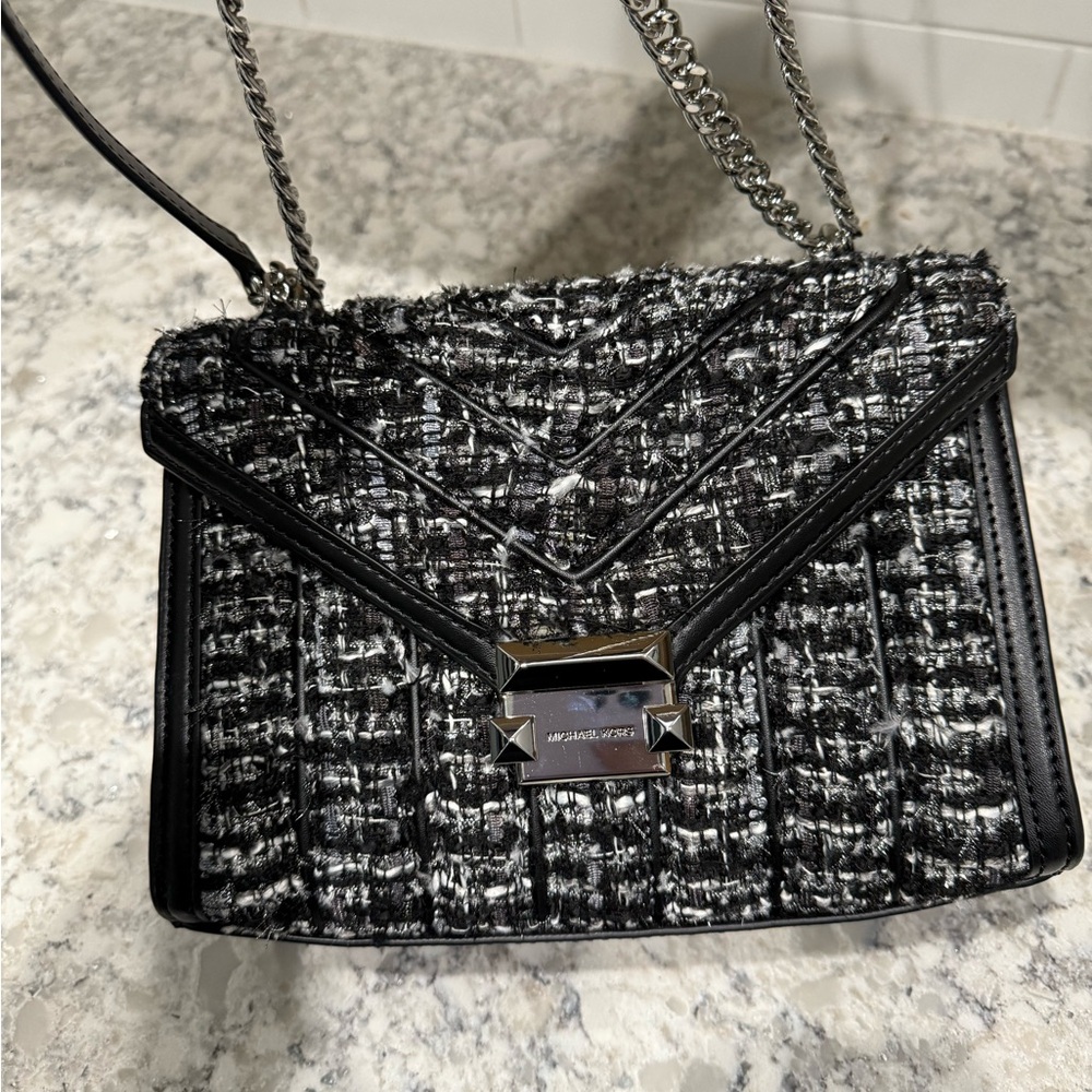 Michael Kors Black and Gray Crossbody Bag with Chain Strap